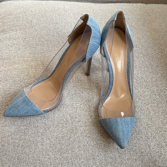 Gianvito Rossi Shoes - Gianvito Rossi Denim Pointed Toe Clear Panel Pumps - Women